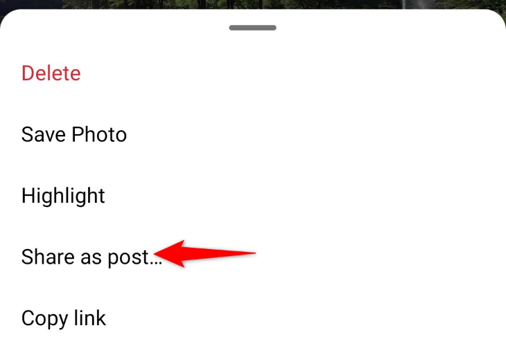 Выберите «Поделиться как публикацией».