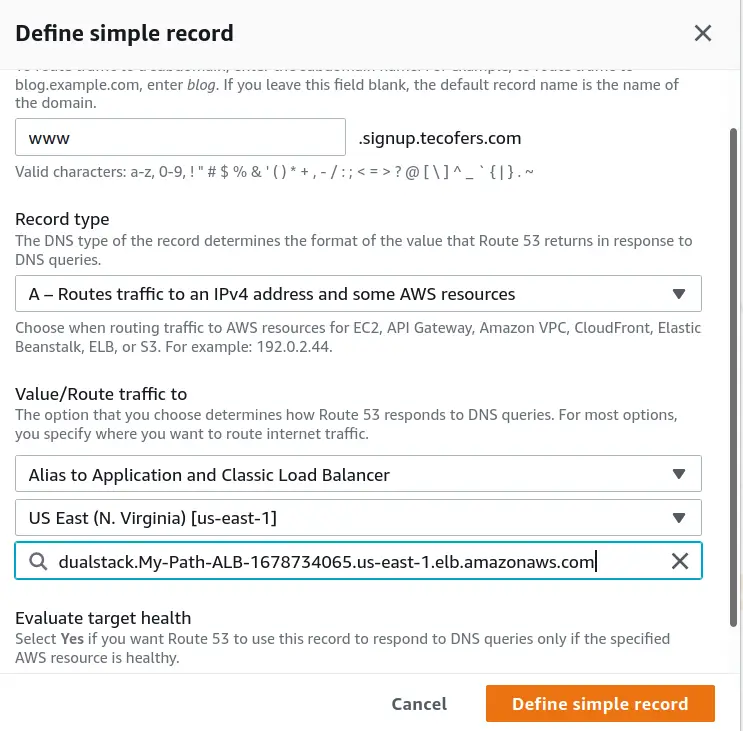 Выбор ALB для Alias записи