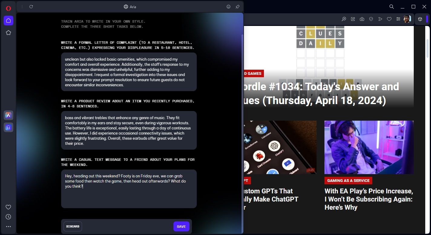 Определение моего стиля в Aria