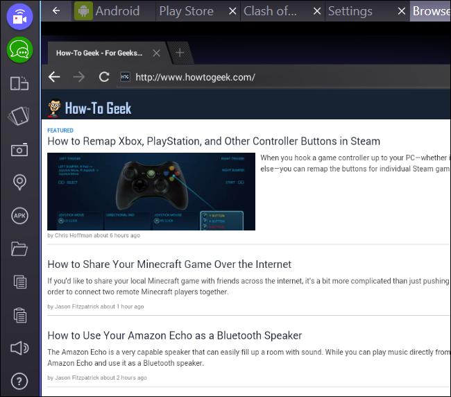 Боковая панель BlueStacks с инструментами