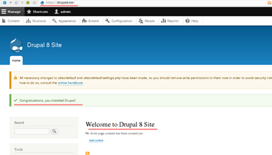 Установка Drupal завершена