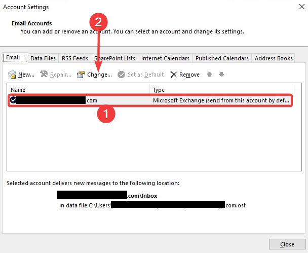 Выбор профиля Microsoft 365 в настройках учётной записи
