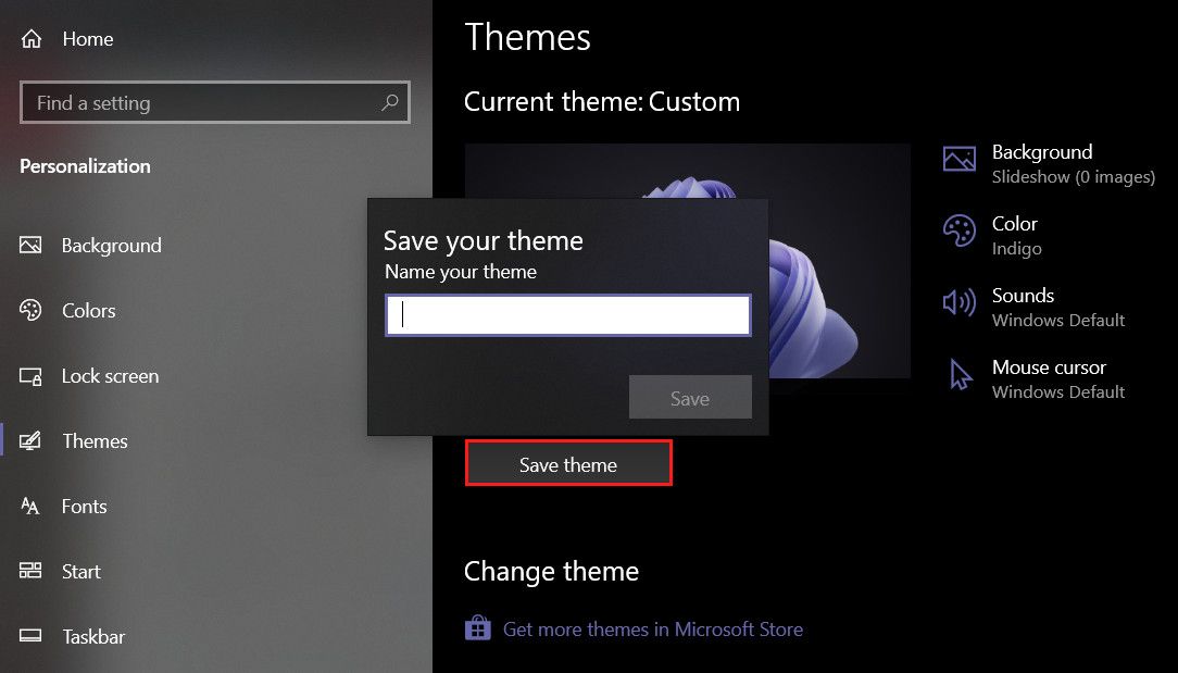 Сохранение темы