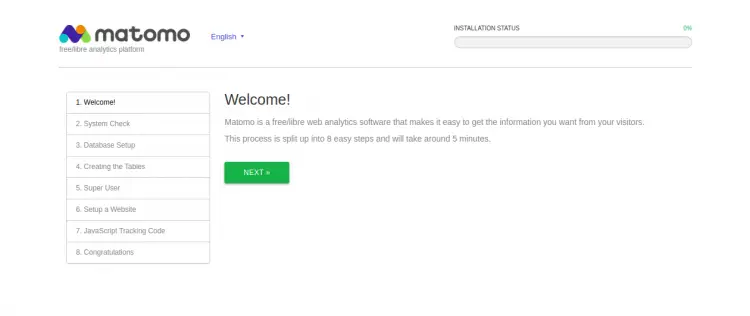 Экран установки Matomo