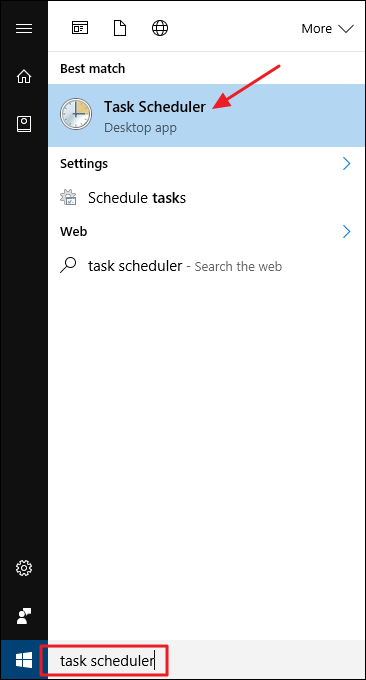 Окно Планировщика заданий Windows