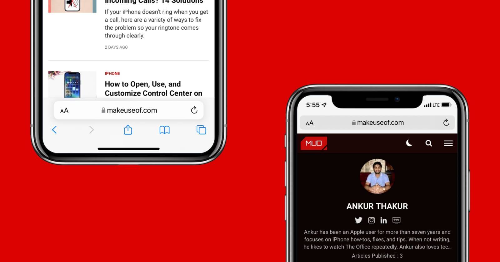 Два iPhone: панель поиска Safari внизу и перемещённая вверх в iOS 15