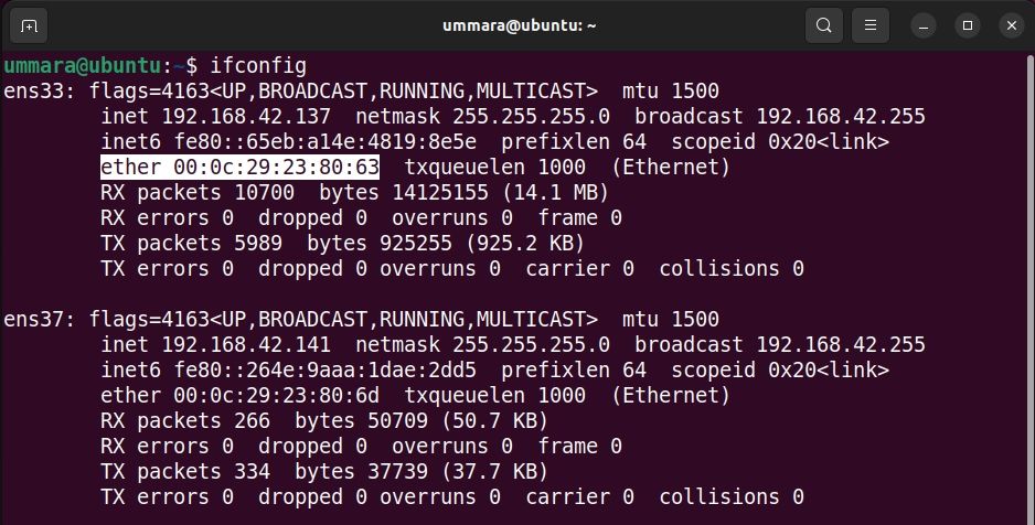 Просмотр MAC-адреса через ifconfig