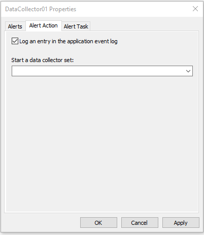 Настройка записи события в журнал приложений и опции запуска другого набора