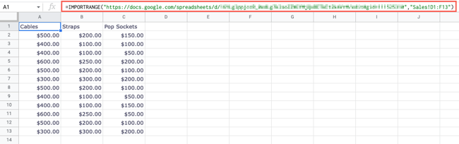 IMPORTRANGE с указанием имени листа