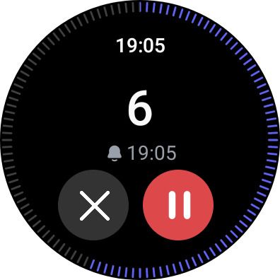 таймер на Galaxy Watch почти истёк; экран оповещения