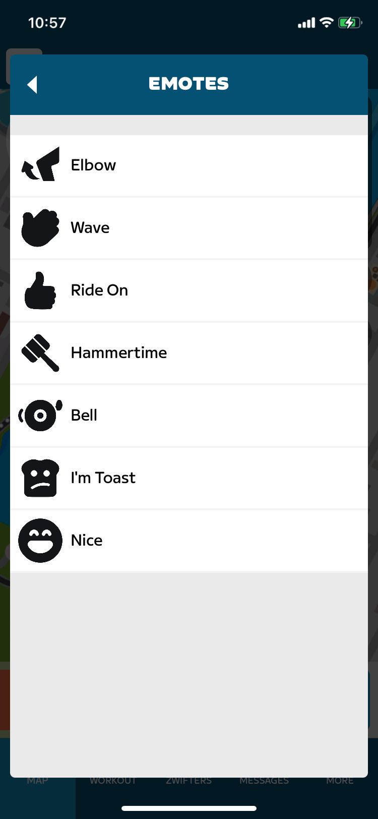 Zwift Companion app screen Emotes