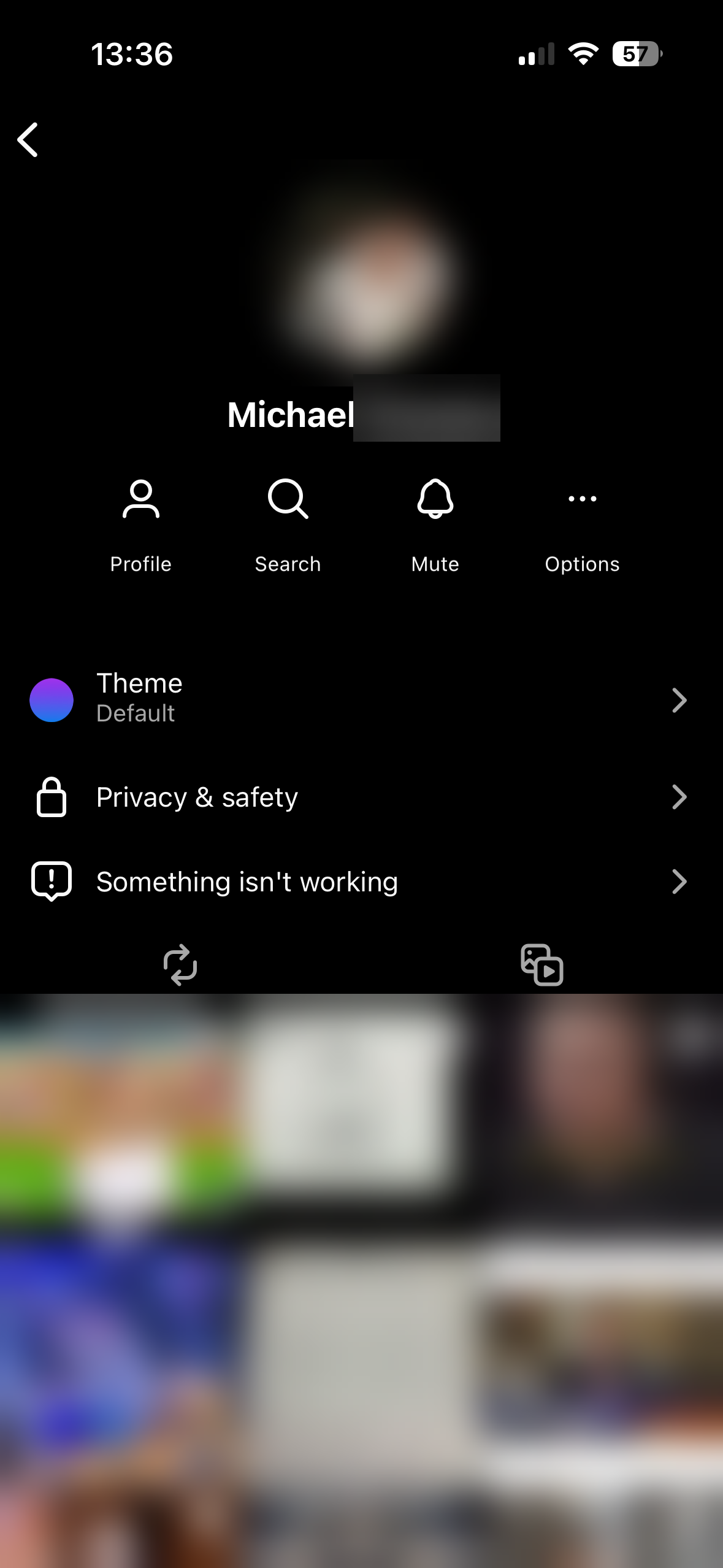 Опции диалога в Instagram