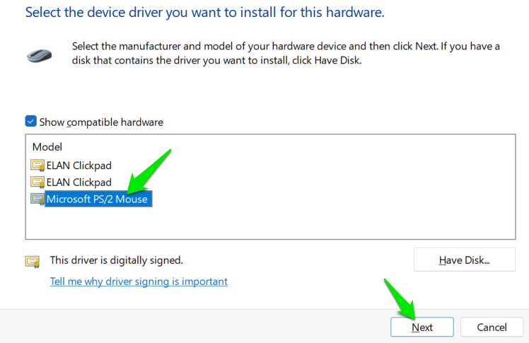 Список доступных драйверов в Диспетчере устройств