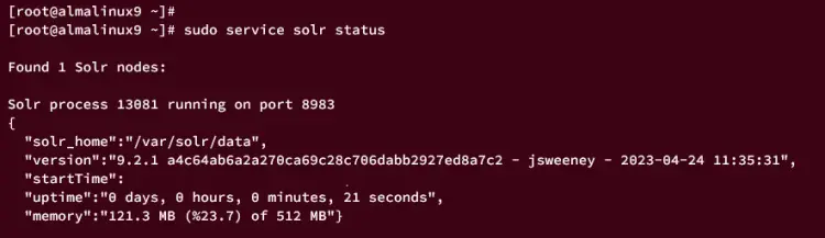 Verificación del estado del servicio Solr