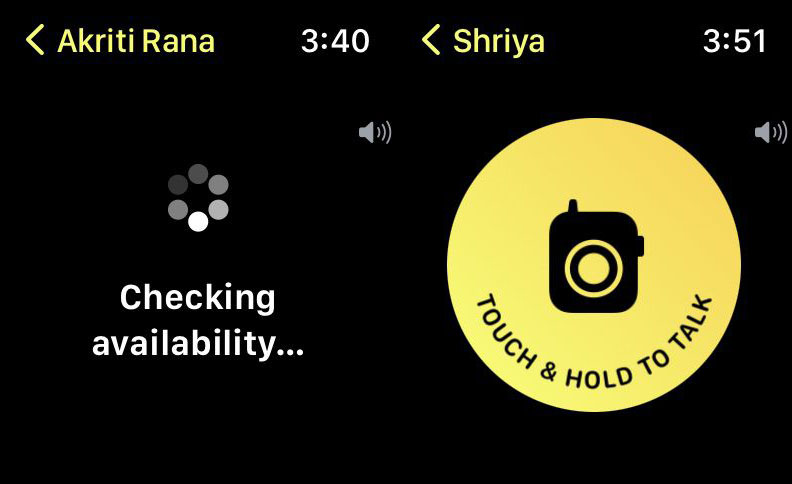 Список контактов в Walkie-Talkie на Apple Watch