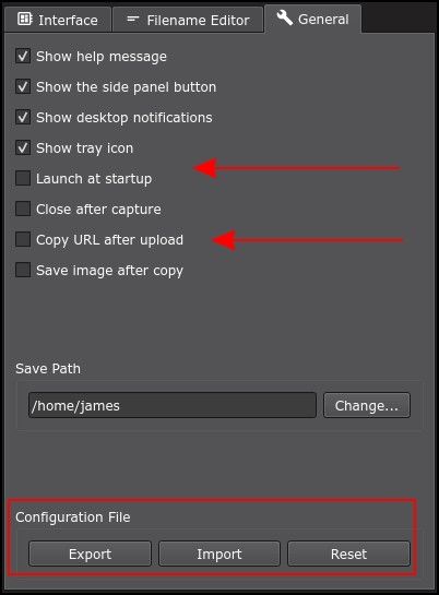 Общие настройки Flameshot