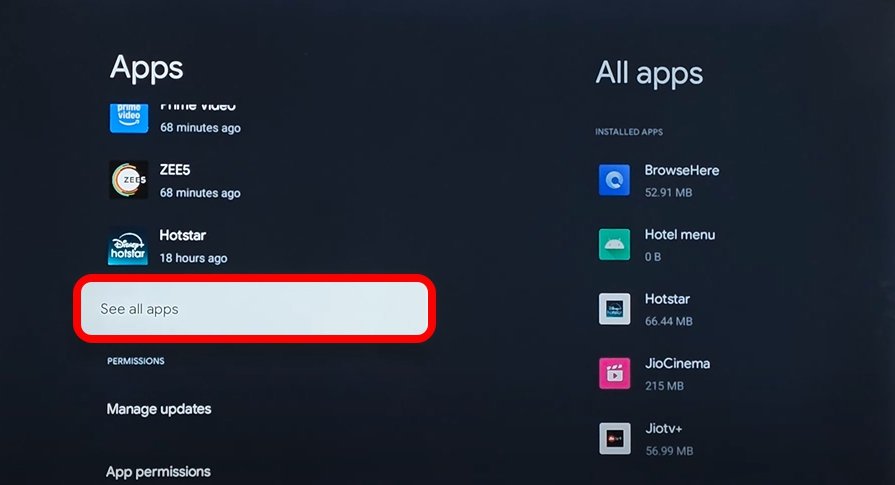 Список всех приложений Android TV