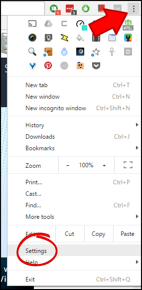 Меню настроек Chrome