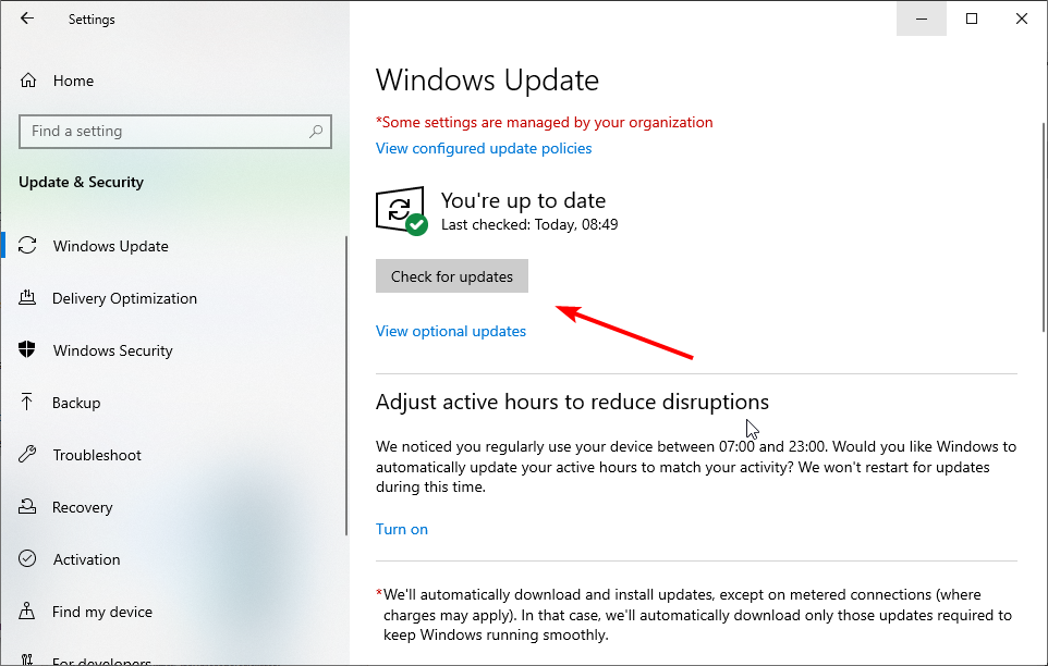 Проверить наличие обновлений — кнопка в параметрах Windows