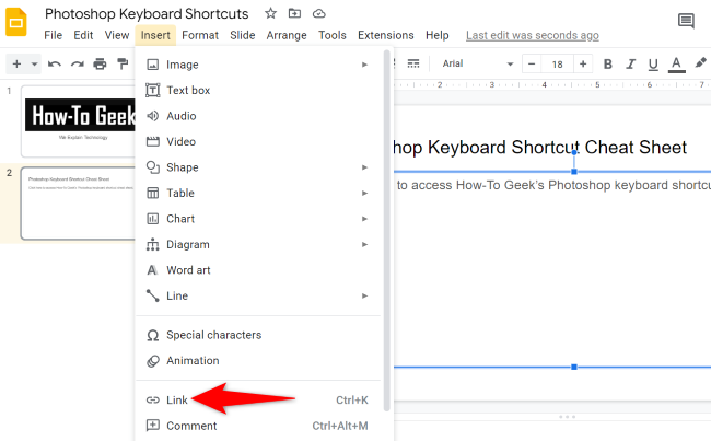 Выберите Insert > Link и вставьте скопированную ссылку.