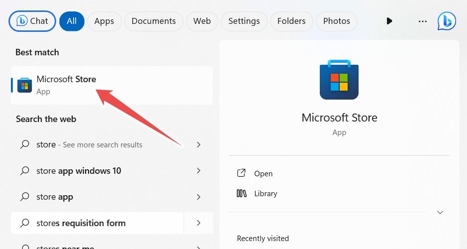 Microsoft Store в результатах поиска Windows
