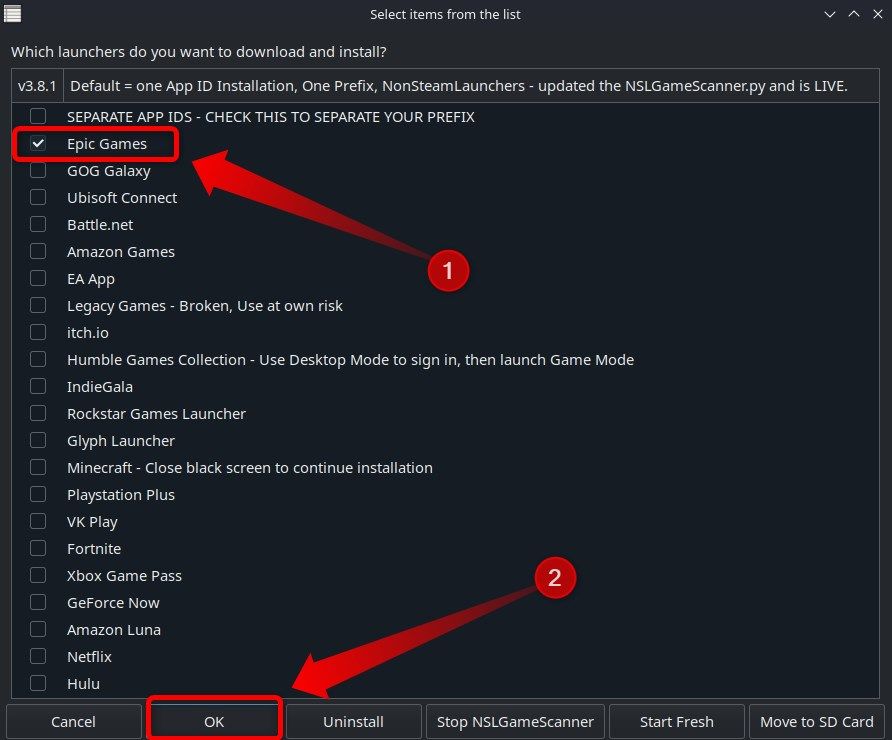 Установка Epic Games Launcher через NonSteamLaunchers.