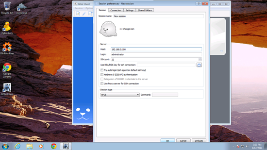 Окно создания сессии X2Go Client в Windows