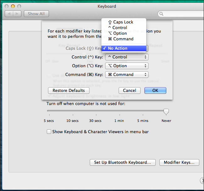 Отключение или переназначение Caps Lock в macOS через Системные настройки