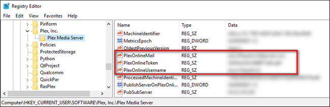 Редактор реестра: путь к Plex Media Server