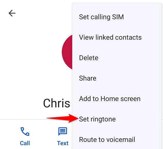 Выберите «Установить мелодию» в меню