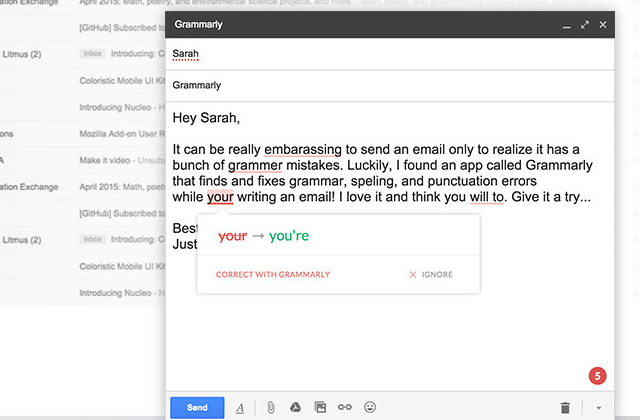 Проверка грамматики в расширении Grammarly