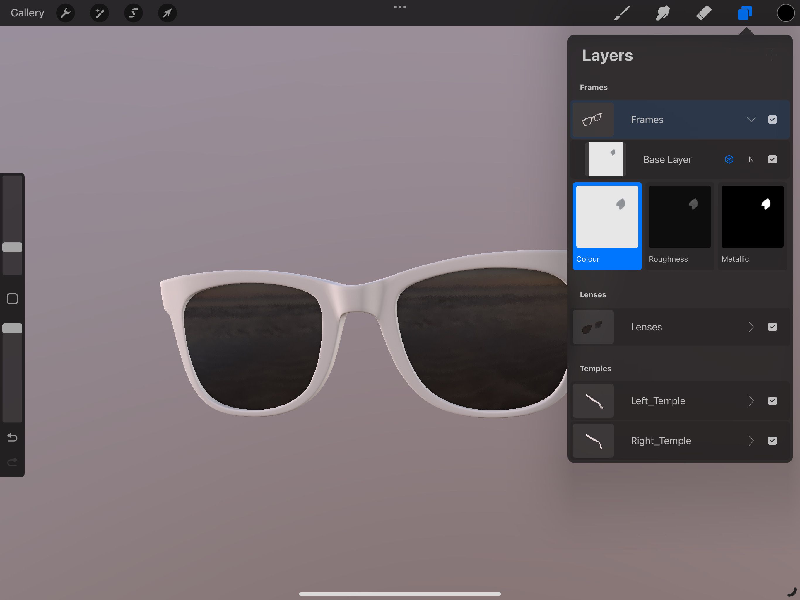 3D модель белых солнцезащитных очков в Procreate