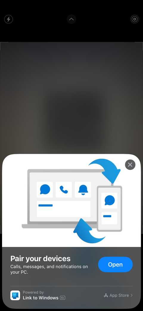 Подсказка открыть Link to Windows после сканирования QR‑кода