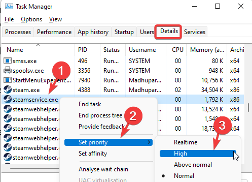 Установка приоритета steamservice.exe