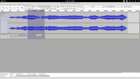 Добавление метки в Audacity для раздела треков