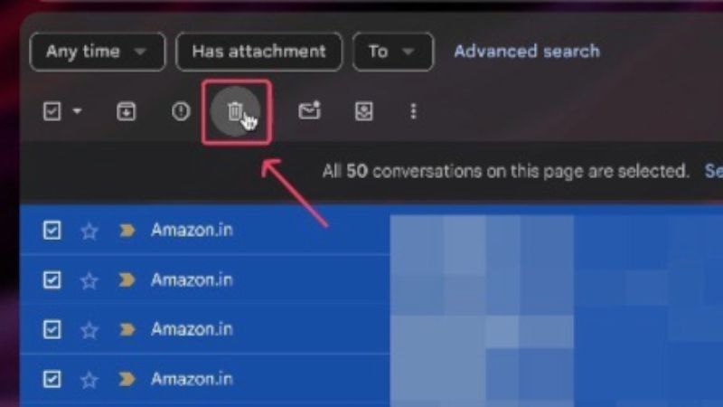 Удаление выбранных писем в Gmail веб-интерфейсе