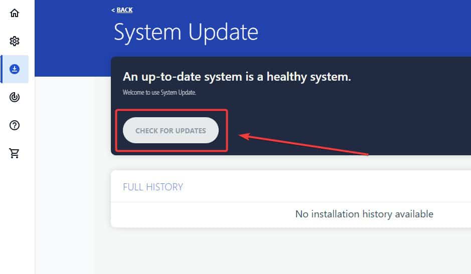Кнопка Check for Updates в Lenovo Vantage