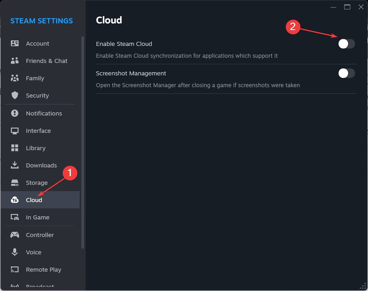 Отключение синхронизации Steam Cloud