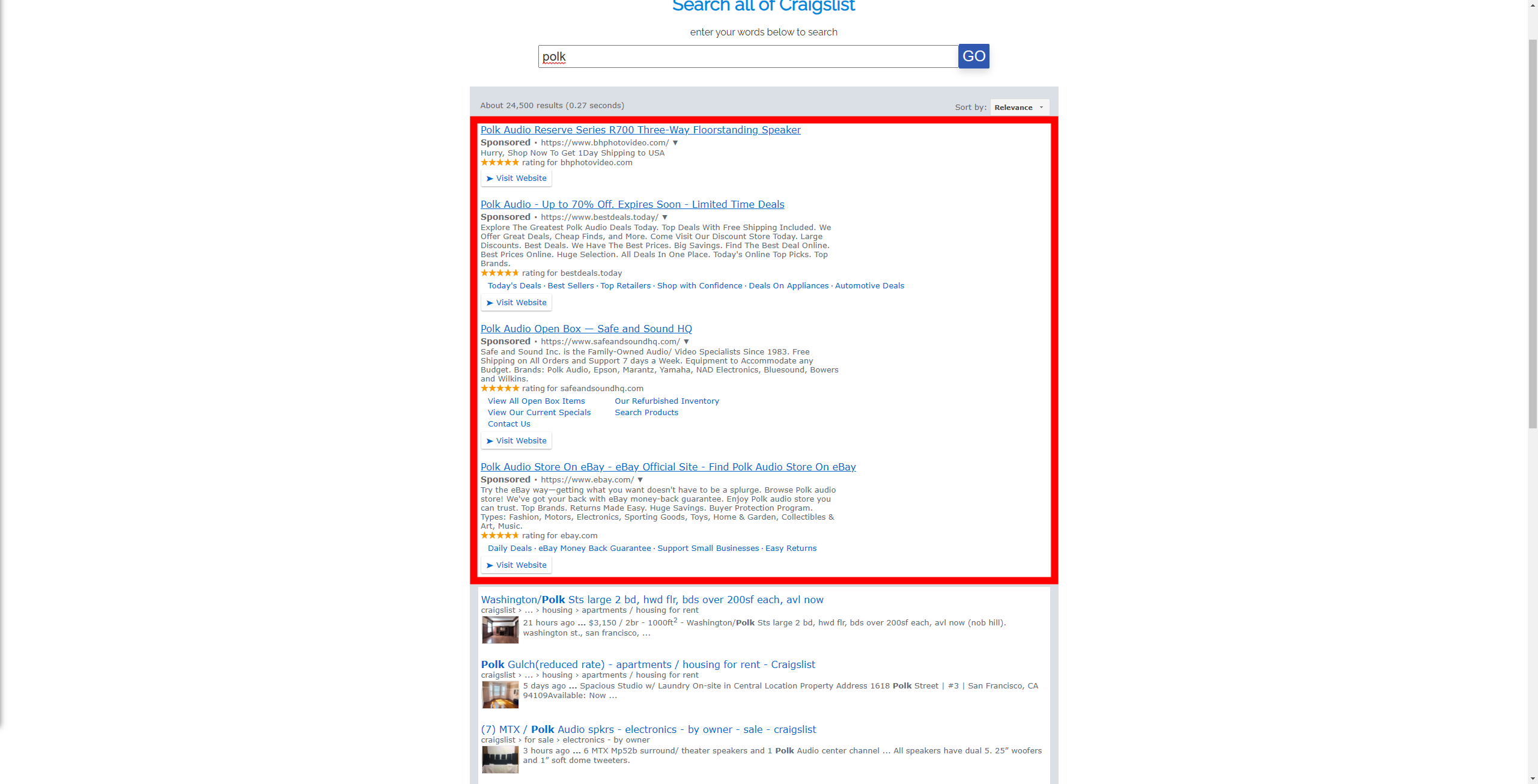 The advertisements on SearchCraigsList