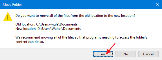 Окно подтверждения перемещения папки