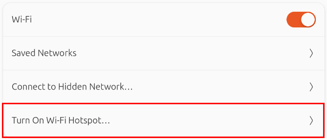 Скриншот с выделенной опцией создания Wi‑Fi хотспота в разделе Wi‑Fi.