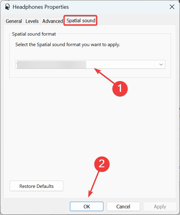 Выбор Dolby Atmos for Headphones в разделе Пространственный звук