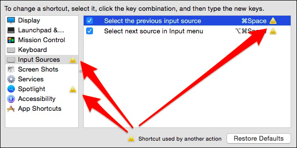 Конфликт сочетаний клавиш