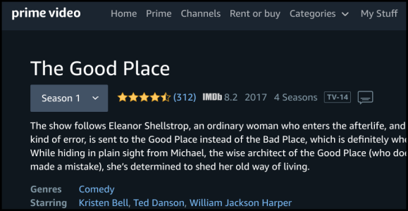 Баннер The Good Place на Amazon Prime Video