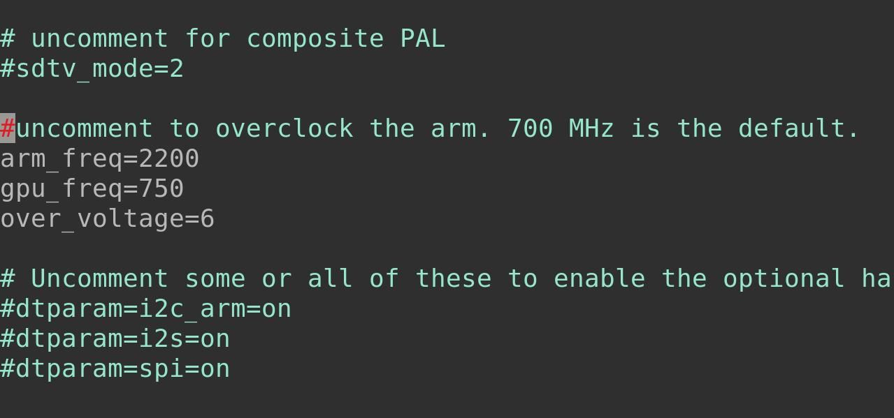 Настройки разгона в файле config.txt для Raspberry Pi 4