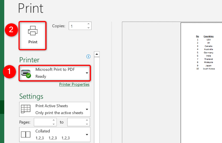 Настройте параметры печати и нажмите 