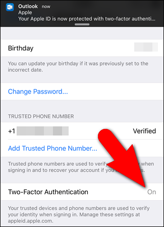 Статус двухфакторной аутентификации включён
