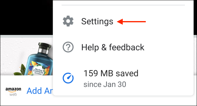 Нажмите Настройки в меню Chrome для Android