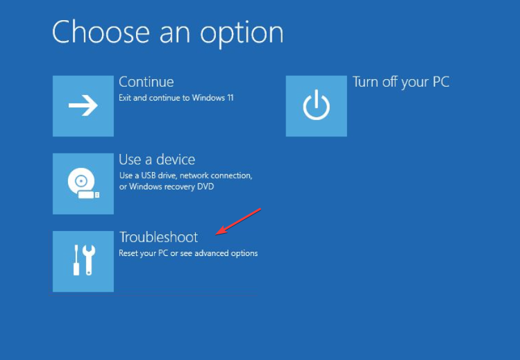 Troubleshoot — Дополнительные параметры (скриншот)