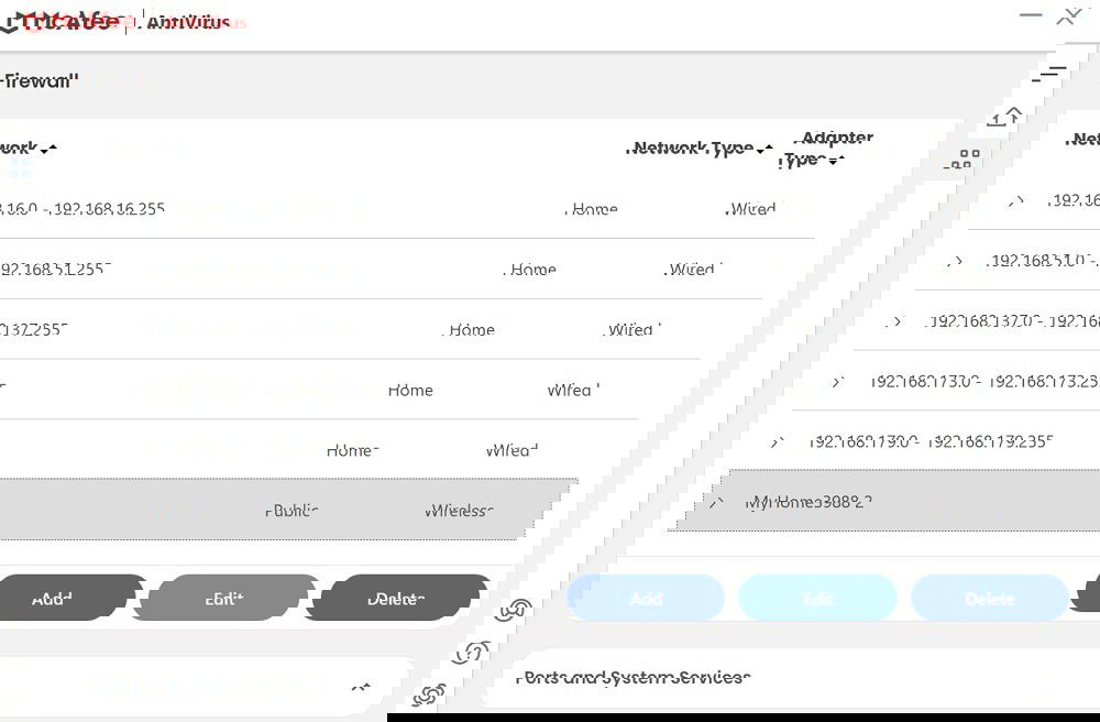 Редактирование сети в настройках внешнего брандмауэра